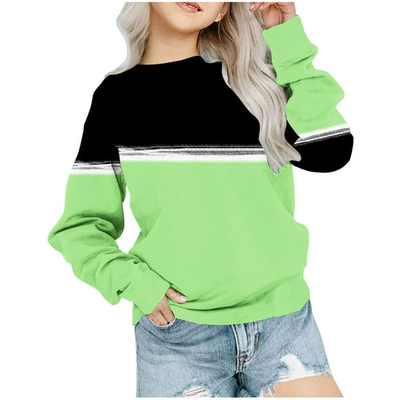Vunhao Toddler Girls Sweatshirts, Printed Crewneck Long Sleeve without Hood Pullover Hoodies Tops on Sale Green Size 2-3 T