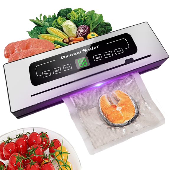Vunnn Vacuum Sealing Machine with 10 Bags, Built-in Cutter, Automatic Food Sealer Machine for Food, Led Indicator Lights, Dry & Moist Food Modes, Compact Design for Sous Vide and Food Storage-Gray