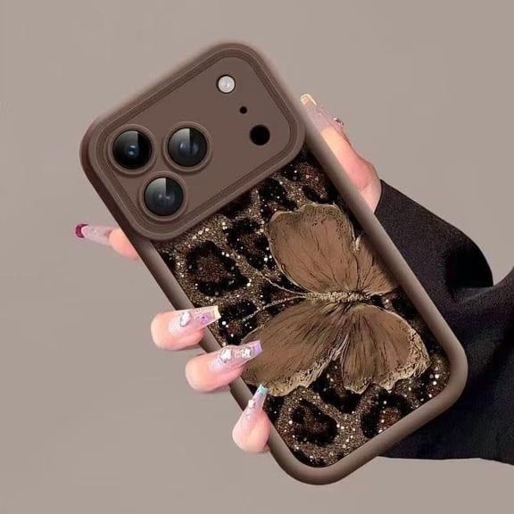 Vupene Leopard Print and Butterfly Phone Case, Simple Leopard Butterfly Design, Slim Protective Cover with Stylish Pattern, for iPhone 13/14/15/16/17 Pro Max (Brown,for 17Pro)