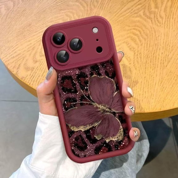 Vupene Leopard Print and Butterfly Phone Case, Simple Leopard Butterfly Design, Slim Protective Cover with Stylish Pattern, for iPhone 13/14/15/16/17 Pro Max (Red,for 13)