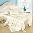 thumbnail image 1 of Vuvet Bedding 100% Pure Silk Sateen Sheet Set | 4 Pcs | Fitted Sheet Fits Up to 15" Deep Pocket Mattress | Flat Sheet Fitted Sheet & Pillowcase Set | Wrinkle Free Fade Resistant (Queen, Ivory), 1 of 6