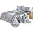 thumbnail image 1 of Vuvet Bedding 100% Pure Silk Sateen Sheet Set | 4 Pcs | Fitted Sheet Fits Up to 15" Deep Pocket Mattress | Flat Sheet Fitted Sheet & Pillowcase Set | Wrinkle Free Fade Resistant (Twin, Silver Grey), 1 of 6