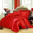 thumbnail image 1 of Vuvet Bedding 100% Pure Silk Sateen Sheet Set | 4 Pcs | Fitted Sheet Fits Up to 15" Deep Pocket Mattress | Flat Sheet Fitted Sheet Pillowcase Set | Wrinkle Free Fade Resistant (Super Queen, Blood Red), 1 of 6