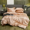 thumbnail image 1 of Vuvet Bedding 100% Pure Silk Sateen Sheet Set |7 Pcs|Fitted Sheet Fits Up to 15" Deep Pocket Mattress|Flat Sheet Fitted Sheet Duvet Pillowcase Set|Wrinkle Free Fade Resistant (Full, Peach), 1 of 5