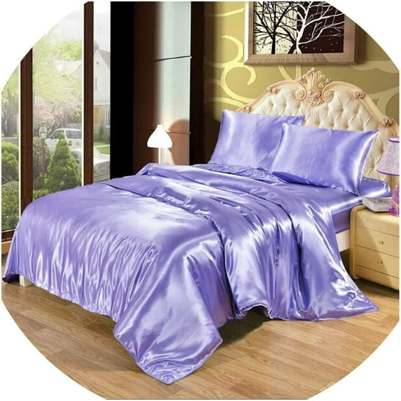 Vuvet Bedding 100% Pure Silk Sateen Sheet Set |7 Pcs|Fitted Sheet Fits Up to 15" Deep Pocket Mattress|Flat Sheet Fitted Sheet Duvet Pillowcase Set|Wrinkle Free Fade Resistant (California Queen, Lilac)