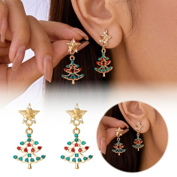 Vuygyu New Christmas Earrings All Five Pointed Star Colored Christmas Tree Earrings Earrings A Pair Of Beautiful Christmas Earrings Jewelry Earrings for Woman 6 Pairs Hoop Earrings Set for Women Rose