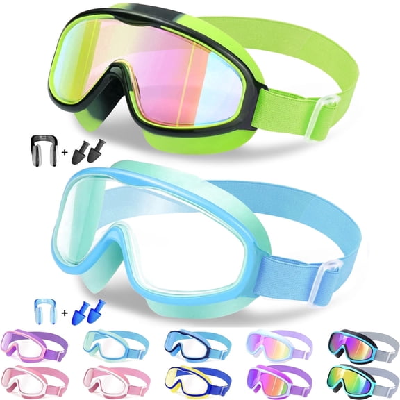 Vvinca Kids Swim Goggles with Comfort Fabric Strap for Ages 3-14