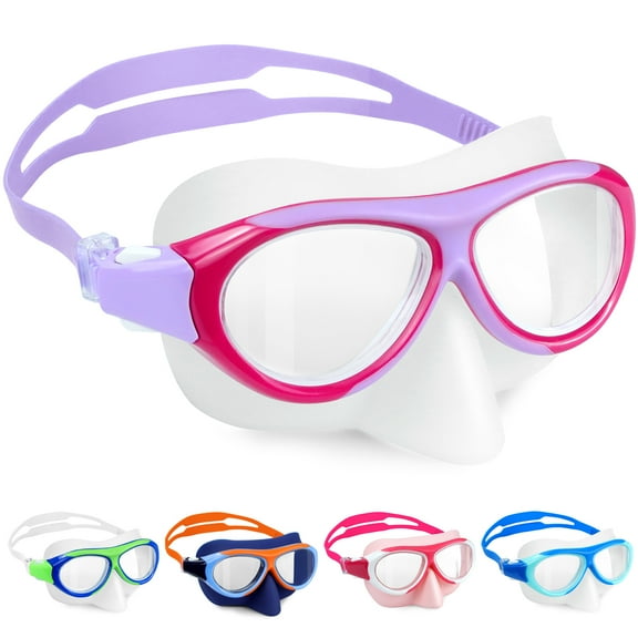 Vvinca Goggles with Nose Cover, Kids Swim Snorkeling Diving Mask Anti-Shattered Lens Anti-Fog/UV Swimming Goggles for 6-14