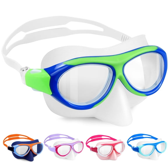 Vvinca Goggles with Nose Cover, Kids Swim Snorkeling Diving Mask Anti-Shattered Lens Anti-Fog/UV Swimming Goggles for 6-14