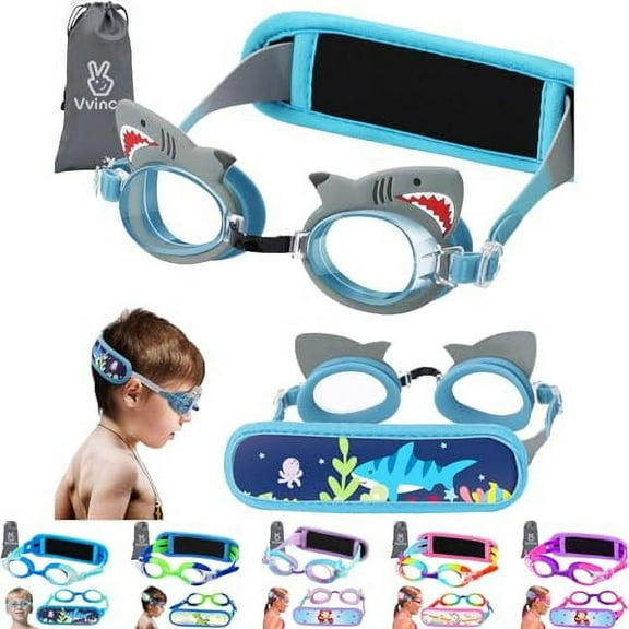 Vvinca Kids Goggles for Swimming with Pain-Free Fabric Strap Cover, No Hair Pulling, Anti-Fog Swimming Goggles