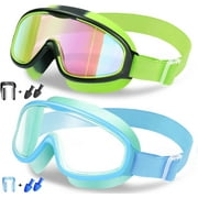 Vvinca Kids Goggles with Comfort Fabric Strap, Kids Swim Goggles Wide View Anti-Fog/UV No Leaking Swimming Goggles for 3-14