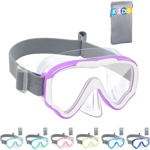 Vvinca Kids-Goggles with Nose Cover, Diving Mask Elastic Fabric Strap Anti Fog Anti Shattered Lens for Kids Swim Goggles 3-14