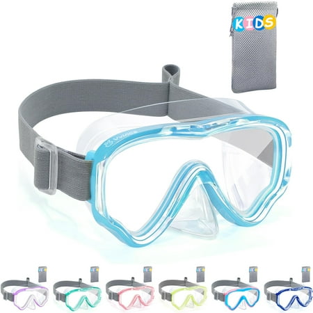 Vvinca Kids-Goggles with Nose Cover, Diving Mask Elastic Fabric Strap Anti Fog Anti Shattered Lens for Kids Swim Goggles 3-14