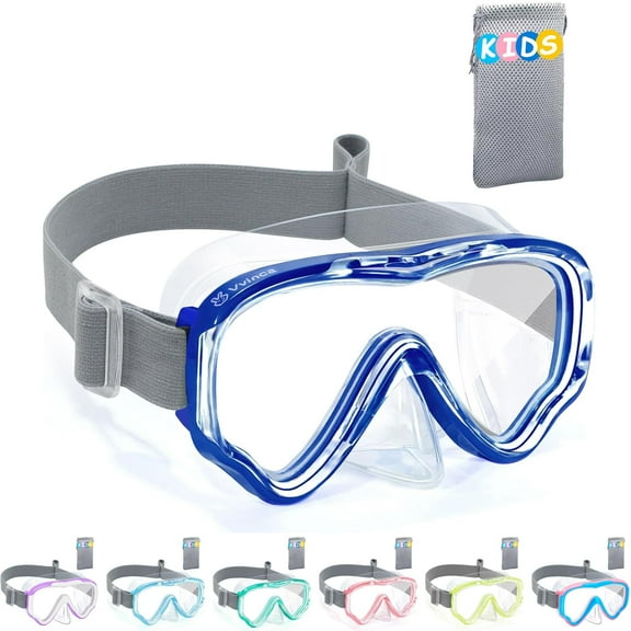 Vvinca Kids-Goggles with Nose Cover, Diving Mask Elastic Fabric Strap Anti Fog Anti Shattered Lens for Kids Swim Goggles 3-14