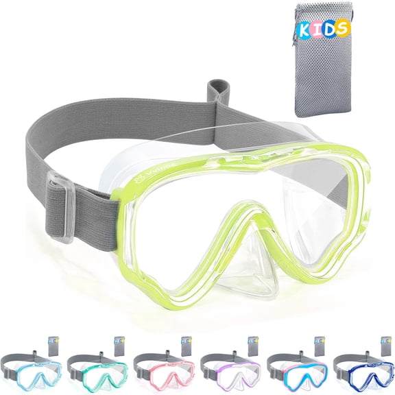 Vvinca Kids-Goggles with Nose Cover, Diving Mask Elastic Fabric Strap Anti Fog Anti Shattered Lens for Kids Swim Goggles 3-14