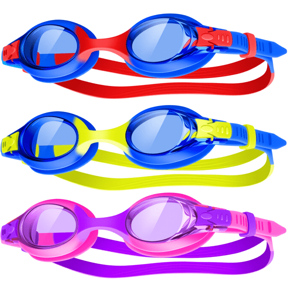 Vvinca Kids Swim Goggles, 3 Pack Toddler Swimming Goggle with Soft Silicone Nose Bridge No Leak Anti-Fog for Kids 3-14