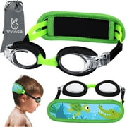 Vvinca Kids Swim Goggles for Age 2-8, Toddler-Goggles with Fabric Strap No Leak Pain-Free, Anti-Fog Goggles for Girls Boys