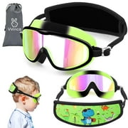 Vvinca Kids Swim Goggles for Age 2-8, Toddler-Goggles with Fabric Strap No Leak Pain-Free, Anti-Fog Goggles for Girls Boys