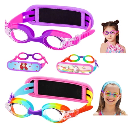 Vvinca Kids Swim Goggles for Age 2-8, Toddler-Goggles with Fabric Strap No Leak Pain-Free, Anti-Fog Goggles for Girls Boys