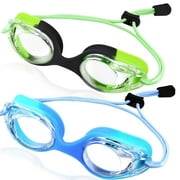 Vvinca Kids Swim Goggles with Bungee Strap No Leaking Anti Fog Toddler Goggles with Quick Adjust Ages 3-14
