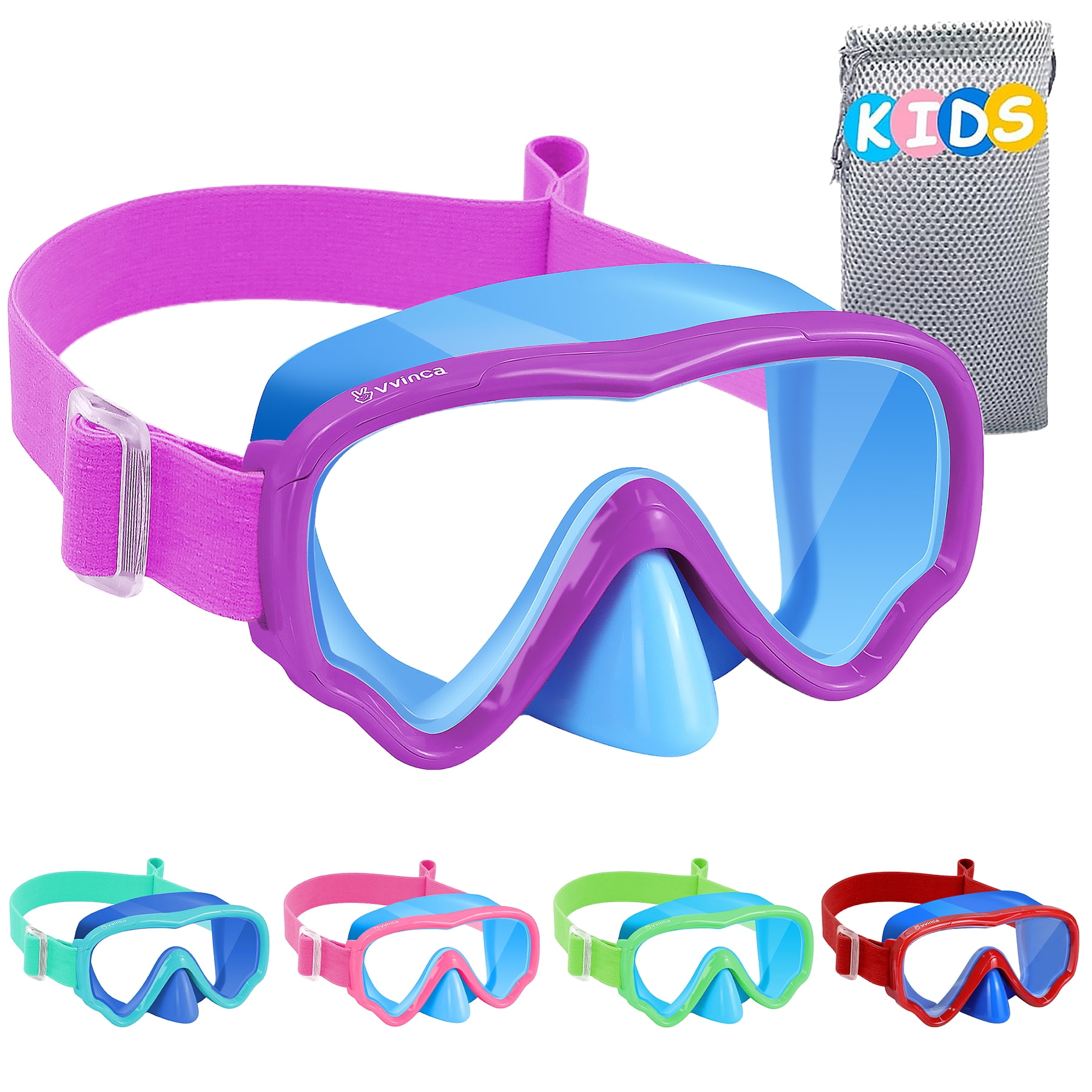 Vvinca Kids Swim Goggles with Nose Cover, Snorkel Diving Mask Fabric Strap Anti Fog Anti Shattered Lens Goggles for Kids 3-15