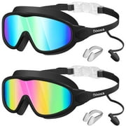 Vvinca Swim Goggles, Kids Goggles with Earplugs& Nose Clip Wide View Anti-Fog/UV Swimming Goggles for Age 3-15 Boys Girls