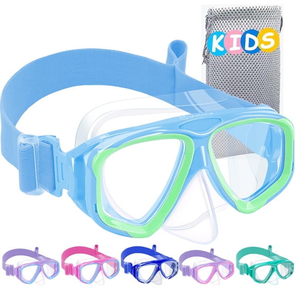 Vvinca Swim Goggles with Nose Cover, Kids Snorkel Diving Mask Fabric Strap Wide View Anti-Fog/UV Pool Swimming Goggles for Kids 3-14