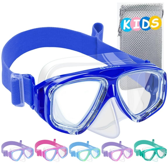 Vvinca Swim Goggles with Nose Cover, Kids Snorkel Diving Mask Fabric Strap Wide View Anti-Fog/UV Pool Swimming Goggles for Kids 3-14