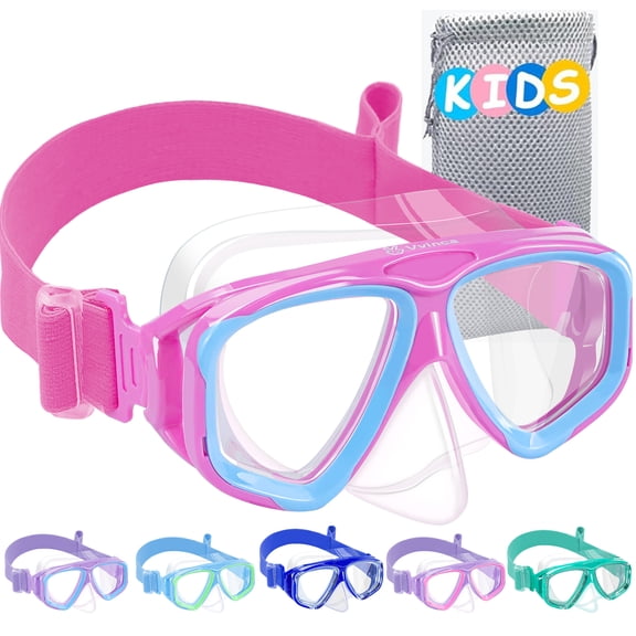 Vvinca Swim Goggles with Nose Cover, Kids Snorkel Diving Mask Fabric Strap Wide View Anti-Fog/UV Pool Swimming Goggles for Kids 3-14