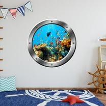Vwqa Coral Reef Porthole Ocean School of Fish Wall Decal