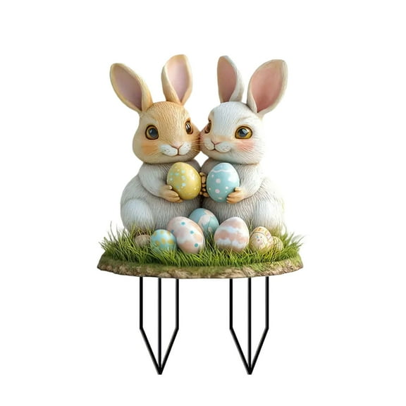 Vwrxbz Easter Bunny Garden Stake Decoration, Vintage Outdoor Spring Rabbit Yard Sign with Ground Insert, Easter Garden Decor for Lawn, Pathway, Yard
