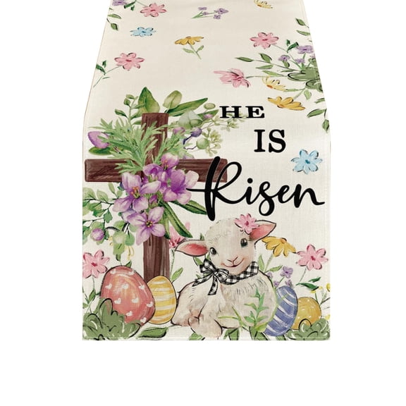 Vwrxbz Easter Table Runner Spring Bunny & Easter Eggs Linen Table Decoration, 13x47 Inch Reusable Farmhouse Style for Dining Table, Coffee Table, Kitchen, Home Easter Decor