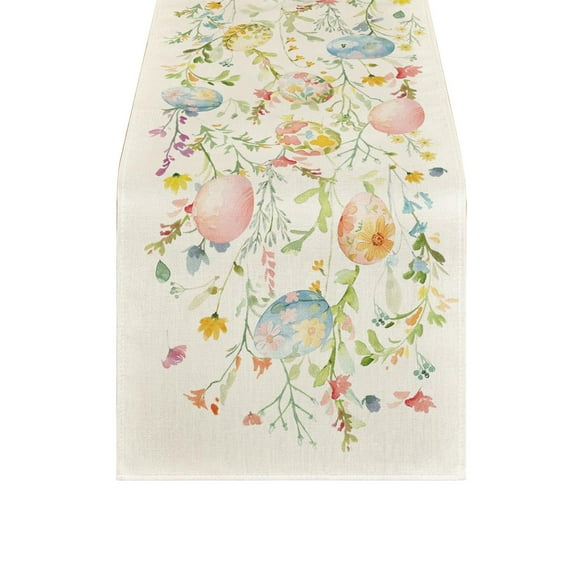 Vwrxbz Easter Table Runner Spring Bunny & Easter Eggs Linen Table Decoration, 13x47 Inch Reusable Farmhouse Style for Dining Table, Coffee Table, Kitchen, Home Easter Decor