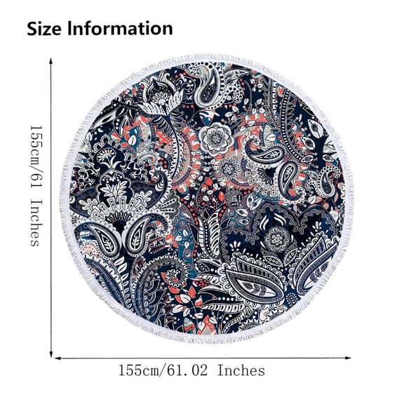 Vwrxbz Luxury Oversized 60-Inch Round Microfiber Beach Towel - Quick-Dry, Sandproof, Ultra Soft, Colorful Printed Design, Multi-Purpose for Beach, Swimming Pool, Picnic