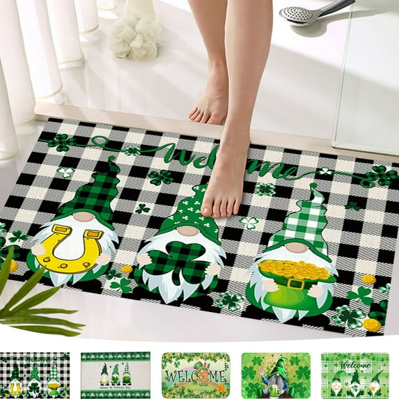Vwrxbz St. Patrick's Day Doormat Shamrock Clover Door Mat Non Slip Rubber Backing, Indoor Outdoor Entryway Floor Rug for Home Porch Farmhouse Decor, 16x24 in