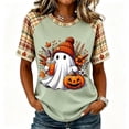 thumbnail image 1 of Vxararl Fall Shirts for Women Halloween Pumpkin Shirts Short Sleeve Graphic Tees Plus Size Ghost Graphic Cute Tees 2026 Fashion Halloween Loose-fit Tops Halloween Shirts for Women Green M, 1 of 5
