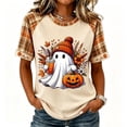 thumbnail image 1 of Vxararl Fall Shirts for Women Halloween Pumpkin Short Sleeve Funny Graphic Shirts Crewneck Spooky Season Sweatshirt 2026 Fashion Halloween Loose-fit Tops Womens Halloween Shirts Beige M, 1 of 5