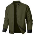 thumbnail image 1 of Vxararl Men Bomber Jacket Zip Up Baseball Collar Varsity Windbreaker, Long Sleeve Casual Winter Outer Coat with Side Hand Pockets for Daily Commuting Street Travel Cold‑Weather Outfits Army Green XL, 1 of 7