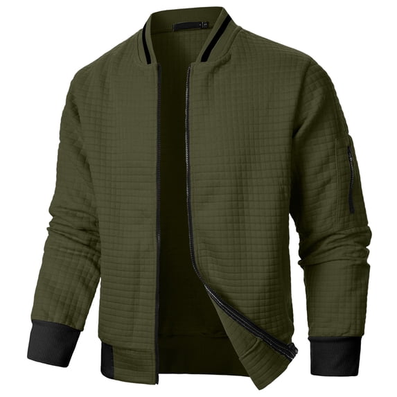 Vxararl Men Bomber Jacket Zip Up Baseball Collar Varsity Windbreaker, Long Sleeve Casual Winter Outer Coat with Side Hand Pockets for Daily Commuting Street Travel Cold‑Weather Outfits Army Green XL