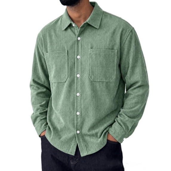 Vxararl Men Casual Corduroy Shirt Jacket, Long‑Sleeve Button‑Down Vintage Corduroy Shirt Shacket, Overshirt with Dual Chest Pockets for Fall Daily Casual Outerwear Mint Green 3xL