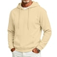 thumbnail image 1 of Vxararl Men Cotton Fleece Hoodie Long Sleeve Drawstring Casual Pullover with Pocket Daily Wear, Work, Travel Fall & Winter Outfits Oversized Hood Drawstring Sweatshirts Men Hoodie Khaki 2xL, 1 of 6