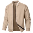 thumbnail image 1 of Vxararl Men Winter Bomber Windbreaker Jacket, Full Zip Baseball Collar Varsity Casual Long Sleeve Outer Coat with Side Hand Pockets for Commuting Travel Outdoor Daily Wear Khaki XL, 1 of 7