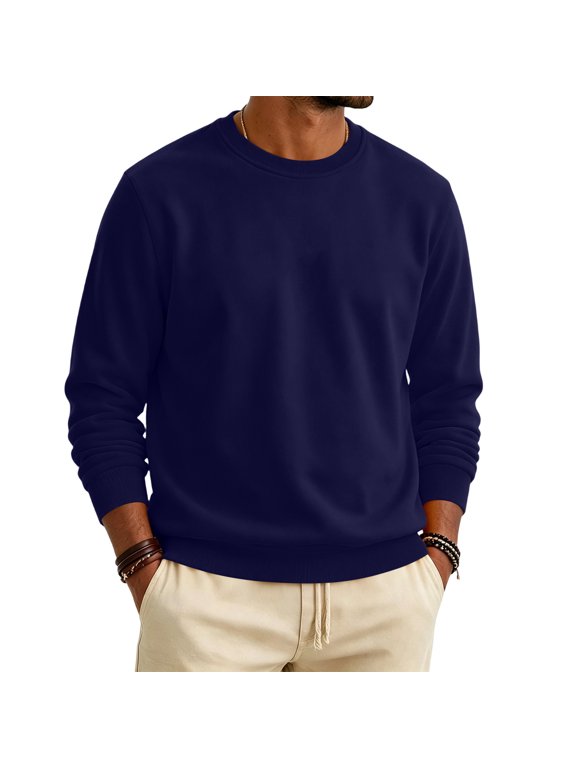 Men's Crewneck Sweatshirt Soft Feel with Relaxed Comfort, Easy to Match Fall Winter Warm Fashion Sweatshirts Long Sleeve Loose Fit Performance Pullover Navy 3xL