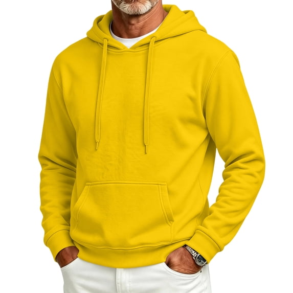 Vxararl Men's Lined Hoodie Long Sleeve Drawstring Casual Pullover with Pocket Oversized Hood Drawstring Sweatshirts Casual Daily Wear, Travel, Weekend, Workout and Streetwear Hoodie Men Yellow L