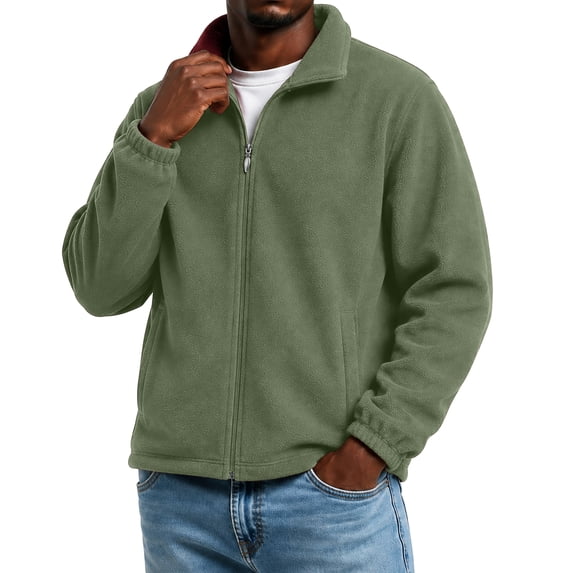 Vxararl Men's Polar Fleece Jacket Winter Fall Urban Streetwear Lightweight Outfits Stand Collar Long Sleeve Thermal Coat with Pocket Zip Up Warm Cardigan Army Green L