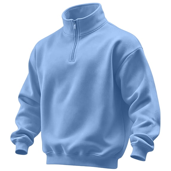 Vxararl Men’s Solid Quarter Zip Mock Neck Pullover, Fleece Long Sleeve Sweatshirt, Comfort Top for Indoor Leisure and Street Casual Daily Wear Light Blue L