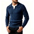 thumbnail image 1 of Vxararl Mens Cable Knit Sweaters Long Sleeve Polo Fall Winter Layering, Soft Warm Feel Sweater V Neck Casual Pullover Sweater Classic Casual Long Sleeve Mens V Neck Sweater Blue L, 1 of 5