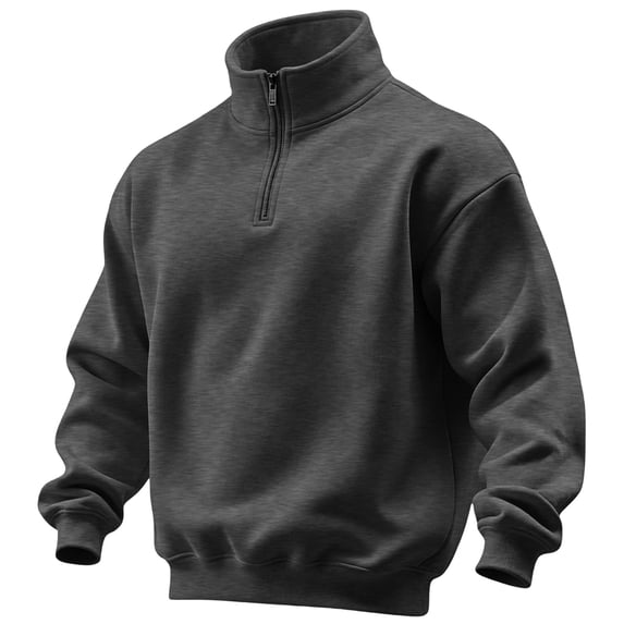Vxararl Mens Solid‑Color Quarter Zip Mock Neck Pullover, Fleece Long Sleeve Sweatshirt, Relaxed Fit Top for Fall‑Winter Everyday Casual Clothing Dark Gray XL