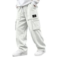 thumbnail image 1 of Vxararl Mens Streetwear Corduroy Cargo Pants, Wide Leg Loose Trousers, Elastic Drawstring Waist Multi‑Pocket Pants for Fall Winter Casual Looks White XL, 1 of 7