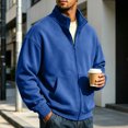thumbnail image 1 of Vxararl Mens Zip Up Sweatshirt Lightweight Fleece Jacket Lightweight Fleece Full Zip no Hood Athletic Jacket Fall/winter Casual Wear, Outdoor Office Business Fleece Jacket Men Blue L, 1 of 6